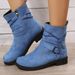 Foreign Trade Autumn Winter New Style Independent Station Round Toe Side Zipper Low Heel Large Size Short Flat Belt_vogvips.com