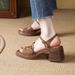 Summer Thick-soled Roman Strap Sandals, Soft Leather Open-toe W's Shoes, French-style Chunky High Heels For Petite_vogvips.com