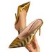 European And American Style Metallic Pointed Toe Stiletto Mules For Women, 2026 New Model Gold Closed-toe Sandals, Sexy_vogvips.com