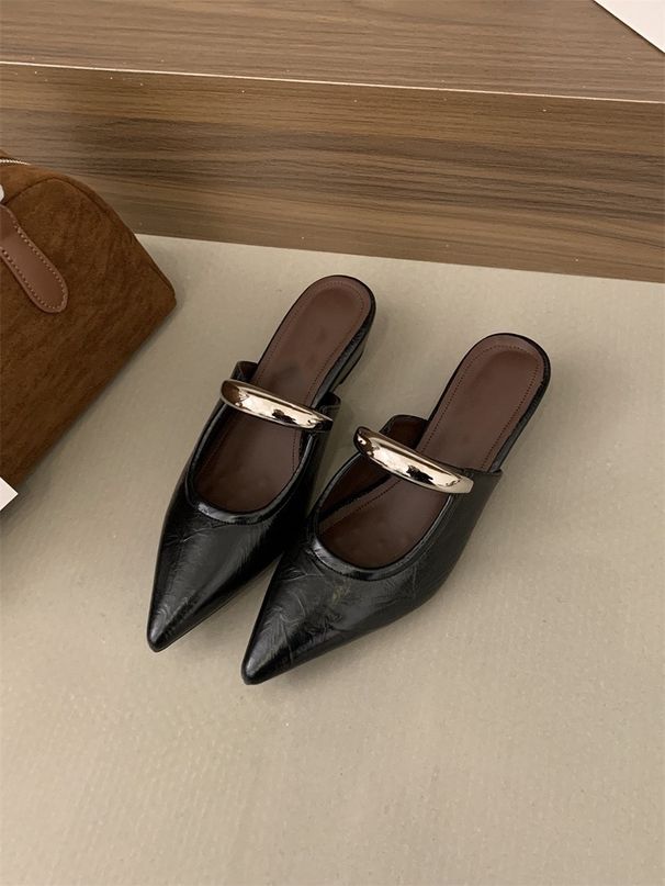 Parisian Summer~Women's French-style Pointed-toe Mules With Internal Height Increase And Metal Buckle For Outdoor Wear_vogvips.com