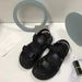 Velcro Sandals Round Toe Thick Sole 2025 New Leather Casual Lightweight Versatile Fashion Men's And Women's Beach Shoes_vogvips.com