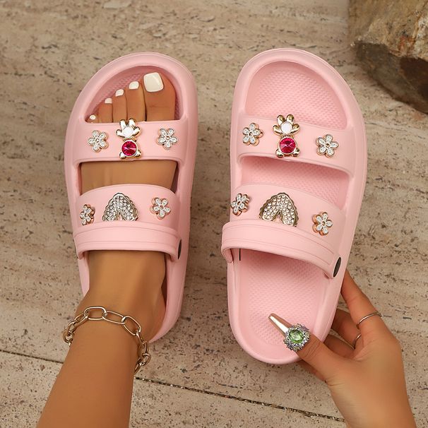 Summer Slippers Diamond Bear Floral Heart Decor Sandals Vacation Beach Parties Home Versatile Multi-Color Women Slides_vogvips.com