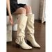 Pointed Toe White High For Women, New Summer Style, Over-the-Knee Thick Heel Riding Boots, Slimming Long Boots With Wide_vogvips.com
