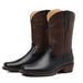 Western Cowboy Boots For Men & Women - Genuine Wooden Heel With Snake Print Design, Comfortable Cushion Insole, Mid-Calf Riding Boots_vogvips.com