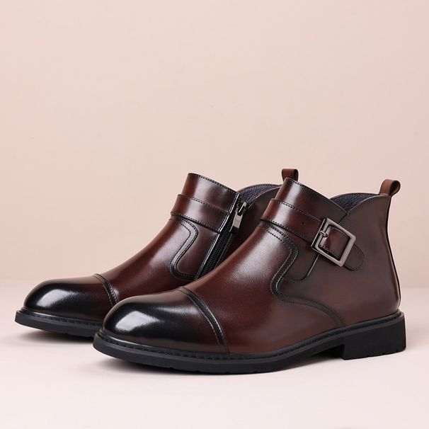 Business dress men's shoes Leather ankle boots men's motorcycle rider boots retro style_vogvips.com