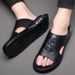 Men's Premium Leather Sandals With Cushioned Sole - Comfortable & Breathable Summer Slides For Casual And Beach Wear_vogvips.com