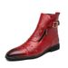 Men's Classic Pointed Toe Martin Boots - Stylish High Top Leather Boots For Autumn, Slip-Resistant & Comfortable, (Brown/Black/Red)_vogvips.com