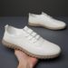 Suitable For All Seasons 【Hand-Sewn】Soft Leather Soft Sole Men's Slip-On Casual White Shoes_vogvips.com