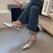 Elegant Pointed Metal Strap Closed Toe Half Slippers 2025 New Wedge Mid Heel Mules Thick Sole Women's Sandals_vogvips.com