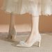 French-style Bridal Wedding Shoes Chunky Women, Champagne-colored With Rhinestones, Comfortable High Heels Suitable For_vogvips.com