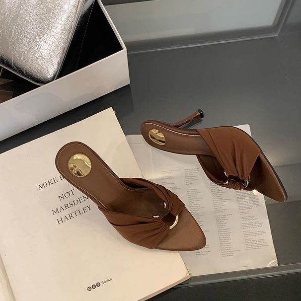Mature Style High Heel Open Sandals For Women Summer 2025 New Pointed Toe Stiletto Sexy Slippers_vogvips.com