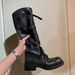 Sheepskin Version ~ Miu Fashionable Belt Buckle Retro Chunky Heel Riding For Women Genuine Leather Thick Sole Long High_vogvips.com