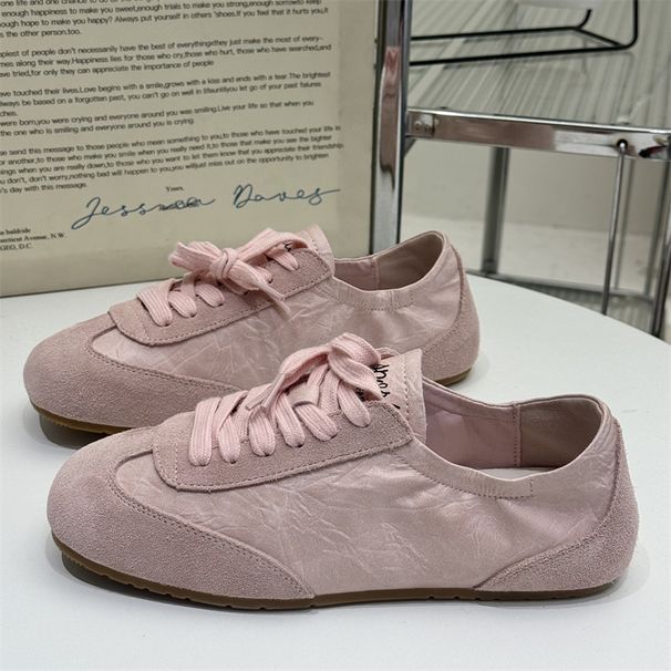 Lancui Lightweight Comfortable White Sneakers For Women Pink 2025 New Genuine Leather Candy Color Fashion Ballet Style_vogvips.com