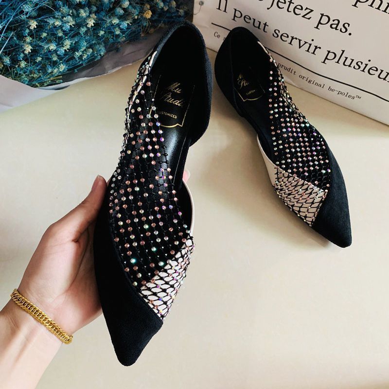 Baotou Single New Trend Fashion Women S Fairy Style Soft Sole One Pedal Pointed Hollow Flat Shoes_vogvips.com