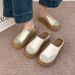 New Summer Women Ladies Stylish Perforated Woven Chunky Platform Mule Clogs Round Toe Non Slip Casual Slide Slippres_vogvips.com