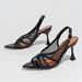 Women's Mesh Finish Paint With Pointy Stiletto Sandals Women's Personalized Fashion Black High Heels_vogvips.com