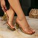 Women's High-heeled Sandals Gold Special-shaped Heel Split-toe One-pedal Square-head Women's Shoes Fashion Party High-heeled Sandals_vogvips.com