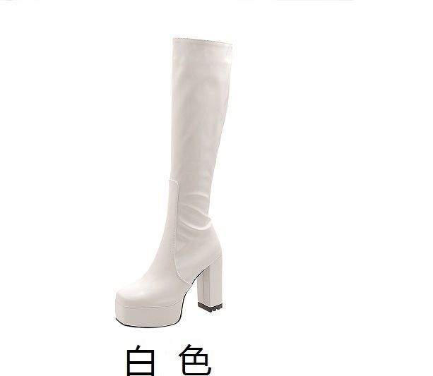 32-43 Autumn Square Toe Chunky Heel Platform Solid Candy Color Patent Leather Women's High Tube Long Boots W7_vogvips.com