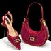Women's Shoes Women's Pointed Shoes And Bags Set Diamond Buckle Decoration Fashionable And Simple Banquet Style Wine Red Pointed_vogvips.com