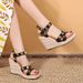 Women's Square Toe Platform Sandals With Studded Strap And Wedge Heel - Breathable Synthetic Leather Summer Shoes For Casual And Party Wear_vogvips.com