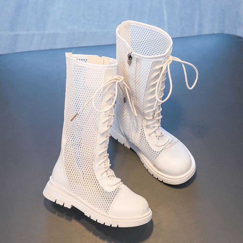 Children's Thin Spring & Fall Cut Out Flats High-Top Boots_vogvips.com