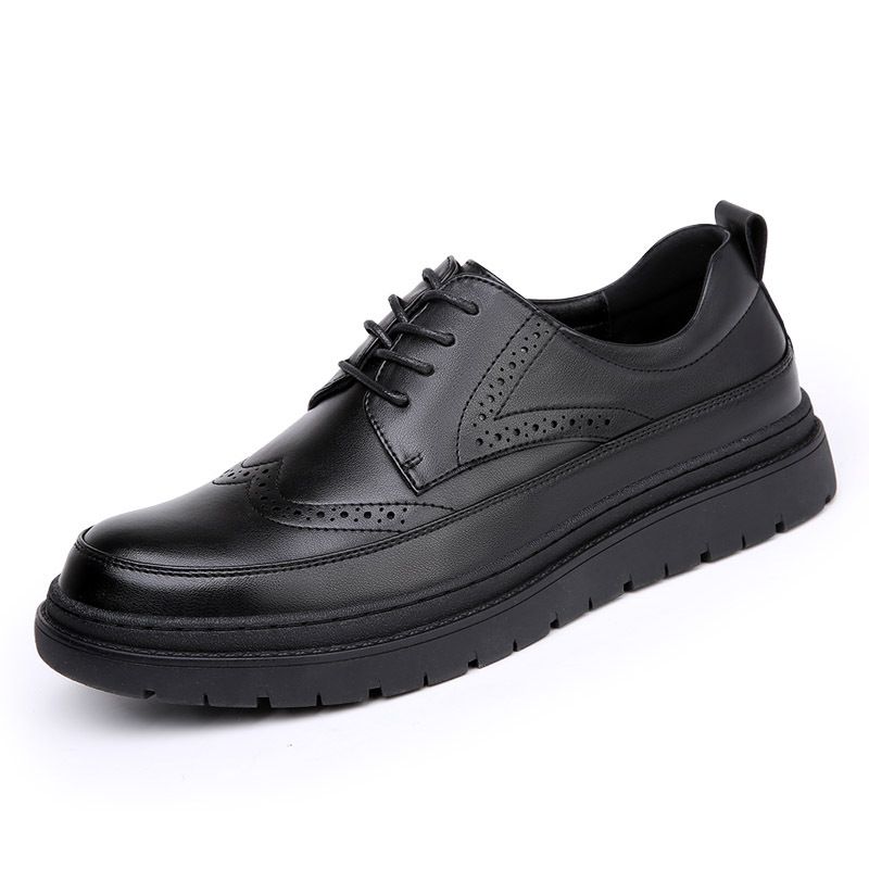 Euro Step 2025 Spring And Autumn New Genuine Brogue Carved Formal Trendy Men's Thick-Soled Business Casual Leather Shoes_vogvips.com
