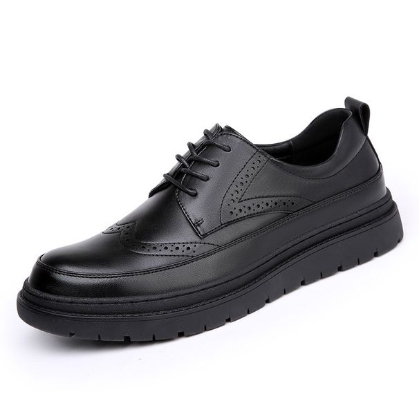 Euro Step 2025 Spring And Autumn New Genuine Brogue Carved Formal Trendy Men's Thick-Soled Business Casual Leather Shoes_vogvips.com
