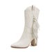 Autumn/Winter pointed mid-leg Knight Boots Embroidered tassel boots White new Western cowboy boots_vogvips.com