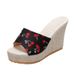 New European And American Style Floral Large Size High-heeled Slippers For Women, Embroidered Waterproof Platform_vogvips.com