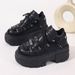 Chunky Platform High-Top Lace-Up Shoes For Women - Fashionable PU Leather Round Toe Boots With Metal Accents & Thick Rubber Sole_vogvips.com