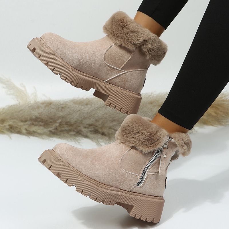 Women's Winter Snow Boots - Mid-Calf Fleece Lined Boots With Faux Fur, Warm & Cozy Slip-On Booties For Cold Weather_vogvips.com