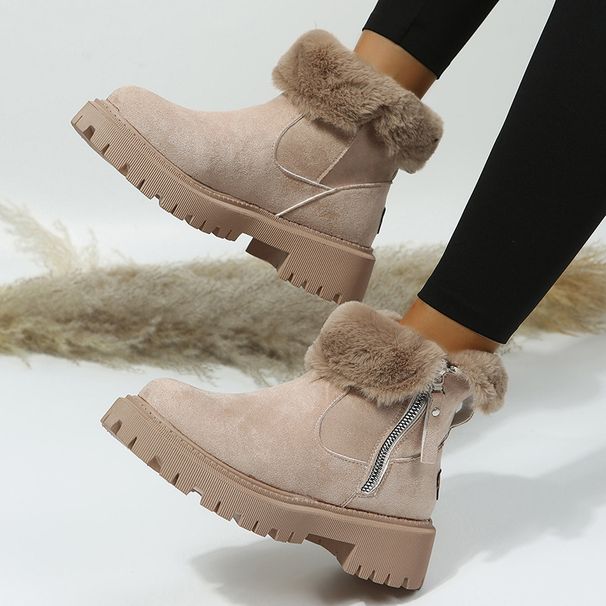 Women's Winter Snow Boots - Mid-Calf Fleece Lined Boots With Faux Fur, Warm & Cozy Slip-On Booties For Cold Weather_vogvips.com