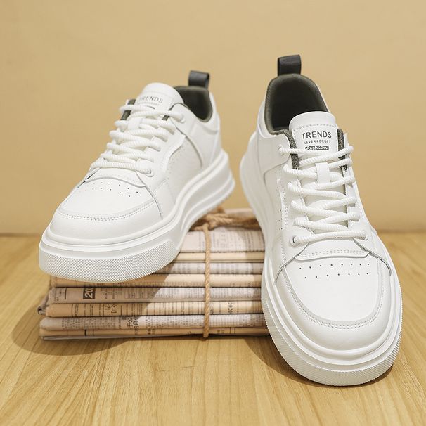 Men's Board Shoes Lightweight Soft Sole Platform Sneakers White Casual Sports Versatile Thick Bottom Lace Up Walking Shoes_vogvips.com