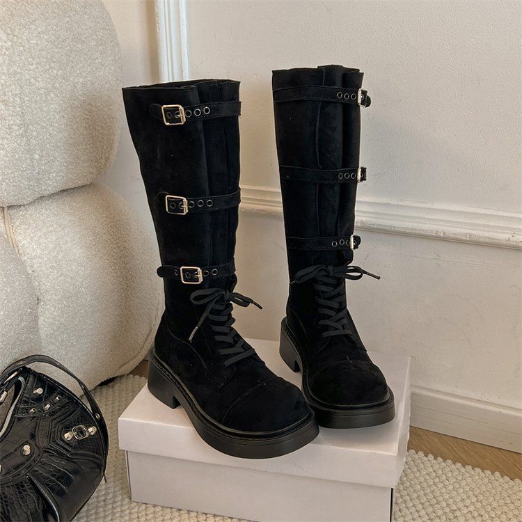for Women 2025 Autumn New Belt Buckle Riding Over-the-Knee Two-Way Wear Long Boots_vogvips.com