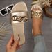 Cross-Border Dropshipping Women's Shoes Ladies Fashion Slippers Metal Decoration Square Toe Flat Bottom Casual Plaid_vogvips.com