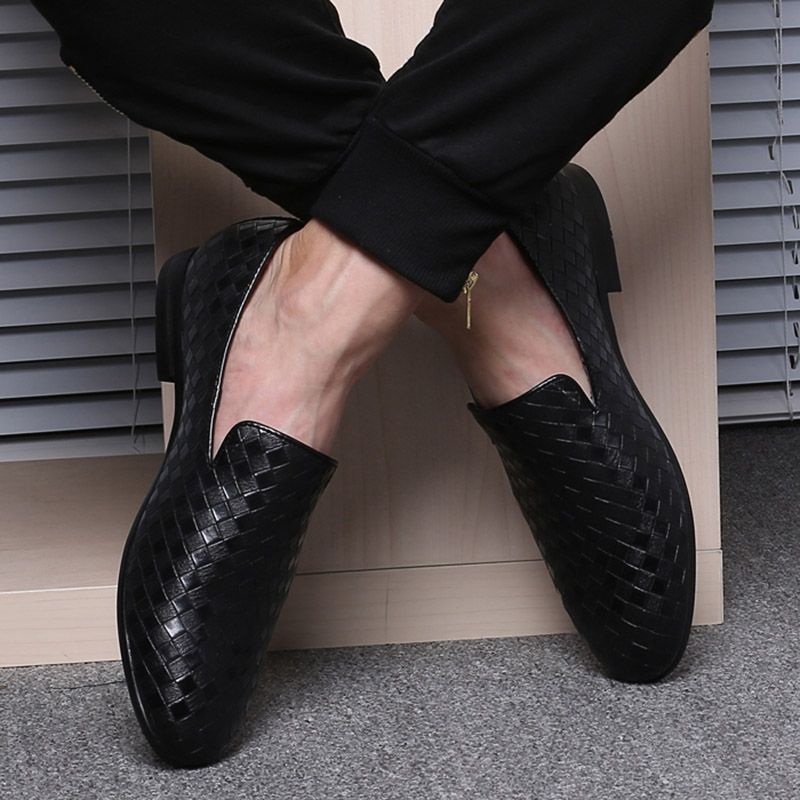 Fashion Men Black Braid Leather Casual Driving Men's Slip On Penny Loafers Moccasins 2019 New Style Leisure Shoes_vogvips.com