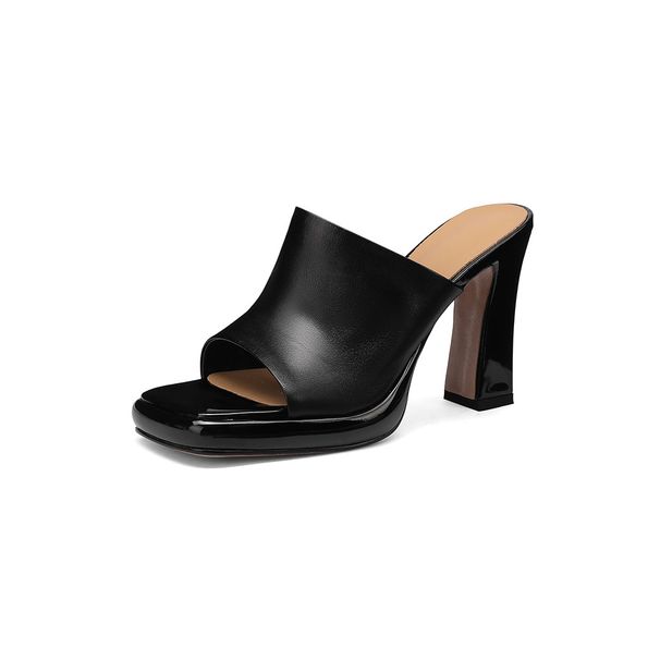High-heeled Shoes 2026 Spring New Women's Square-toed Chunky Heel High-heeled Fashion Shoes, Open-toed Slip-on Mules_vogvips.com