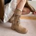 Cowhide Wasteland Style Tassel Knight Thick Heel Over-the-Knee Long Slimming Shoes Pile Mid-Calf Boots For Women_vogvips.com