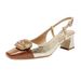 2026 Spring Commuting Women's Shoes: Luxurious Color-Block Metal Square Buckle Closed-Toe Chunky Heel Sandals,_vogvips.com