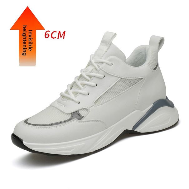 Flying Woven Mesh Sports And Leisure Board Shoes Men's Invisible Inner Height-increasing Shoes White Shoes Lace-up Shallow Single Shoes_vogvips.com