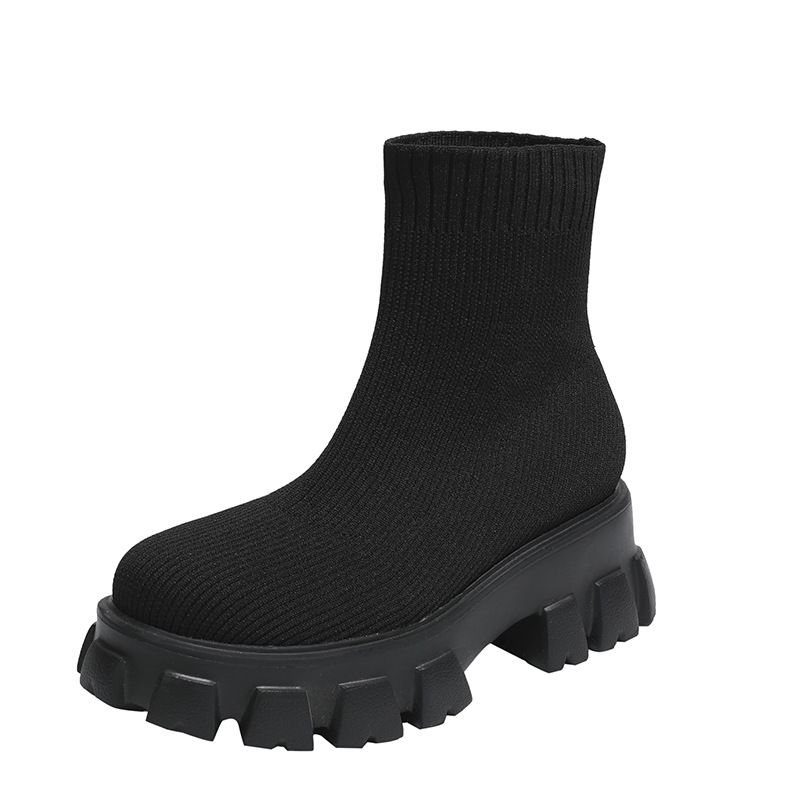 2025 Autumn Winter New Versatile Breathable Thin Elastic Fly Knit Shoes Height Increasing Platform Thick Sole Slimming_vogvips.com