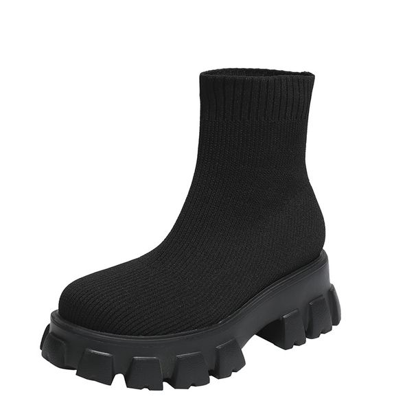 2025 Autumn Winter New Versatile Breathable Thin Elastic Fly Knit Shoes Height Increasing Platform Thick Sole Slimming_vogvips.com