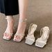 Elegant Girl~ Fashionable Sandals For Skirts, 2024 New French Style One-Strap Square Toe Stiletto High Heels_vogvips.com