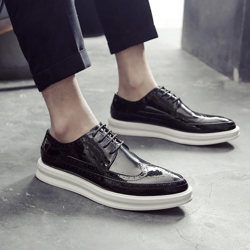Euro Step Beijiang Wolf Shoes For Men, Summer Breathable Korean Patent Leather Brogue Black British Style Business Formal Casual_vogvips.com
