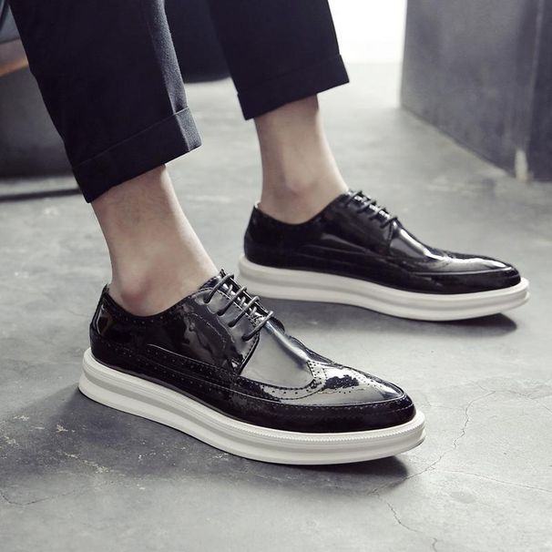 Euro Step Beijiang Wolf Shoes For Men, Summer Breathable Korean Patent Leather Brogue Black British Style Business Formal Casual_vogvips.com