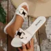 Wholesale Women's Shoes New Solid Color Metal Decor Round Toe Flat Sandals Classic Elegant All Match Fashion Slippers 36_vogvips.com