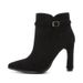 Autumn Winter New Fashion Korean Style Suede Pointed Toe Women's Chunky Heel High Heels Belt Buckle Short Color Block_vogvips.com