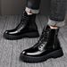 European Warm Series Martin Lightweight Thick-Soled Lace-Up Leather Autumn Winter Fleece-Lined Warm Work Round Toe Comfortable Side Zipper_vogvips.com