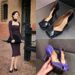 Retro Square-toed High-heeled Elegant Purple Side-cut Sandals, Simple Horsehair Patchwork Stiletto Shoes, Popular Online_vogvips.com