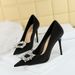 3265-K3 Korean Fashion Banquet Slim Heel Shallow Notched Metal Rhinestone Button Women's Single Shoes Ultra High Heels_vogvips.com